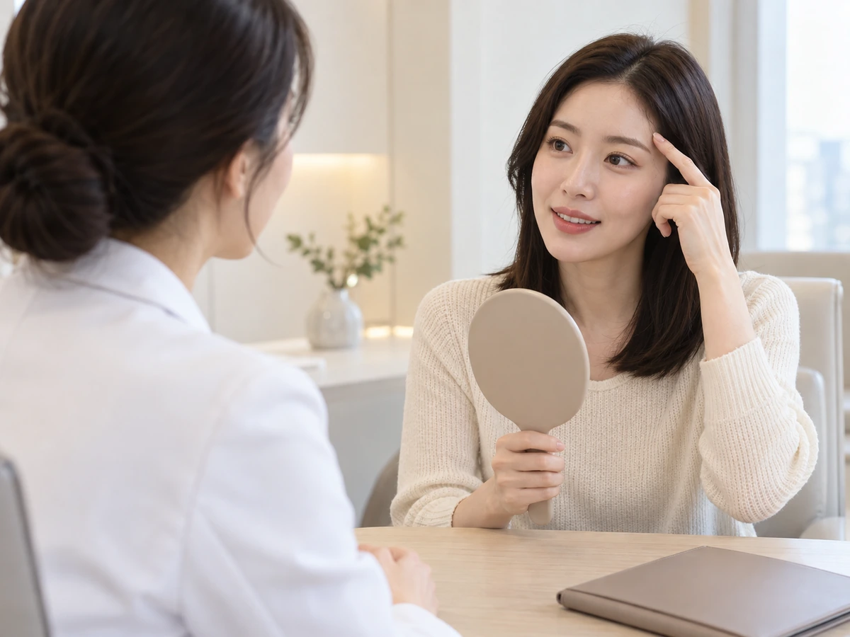 의료진과 거울을 보며 상담하는 모습