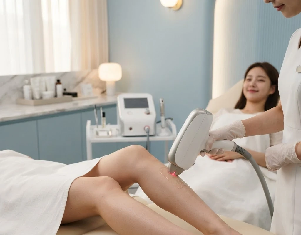 레이저 제모 장비와 다리 부위