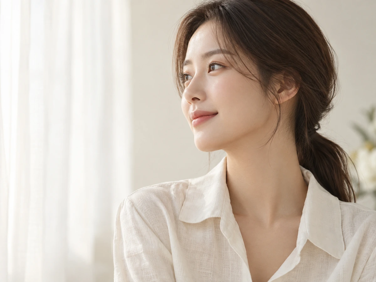 측면에서 본 턱선과 목선